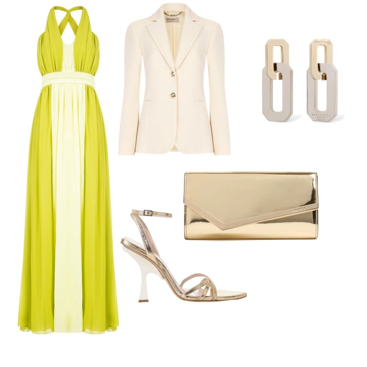 Outfit donna - In chiesa spalle coperte. per Cerimonia. Abbinamento con vestiti lunghi, blazer, sandali col tacco, pochette, orecchini.
