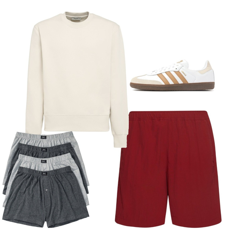 Outfit uomo - Total look. Stile Casual per Tutti i giorni. Abbinamento con boxer, shorts, sneakers, felpe.