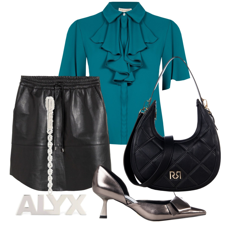 Outfit donna - Total look #2210170. Stile Rock per Serata fuori. Abbinamento con gonne, décolleté, borse a tracolla, bluse, orecchini.