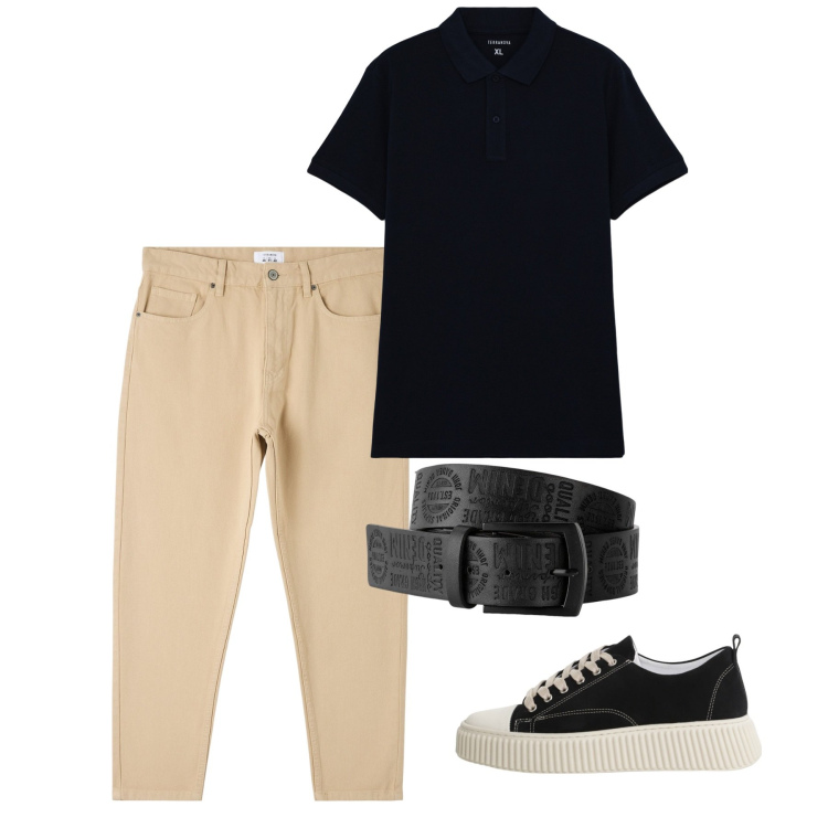 Outfit uomo - Luglio. Stile Casual per Tutti i giorni. Abbinamento con cinture, pantaloni, polo, sneakers.