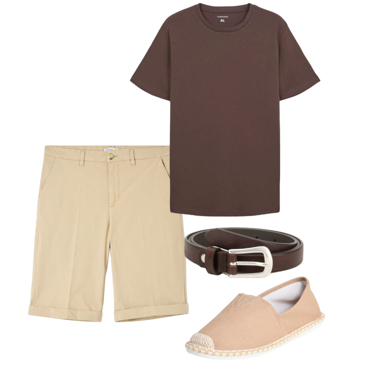 Outfit uomo - Luglio. Stile Casual per Tutti i giorni. Abbinamento con t-shirt, bermuda, espadrillas, cinture.