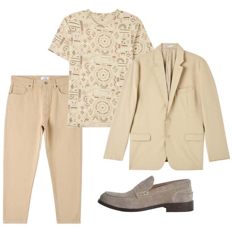Outfit uomo - Ton sur ton. Stile Casual per Tutti i giorni. Abbinamento con pantaloni, giacche, t-shirt, scarpe stringate.