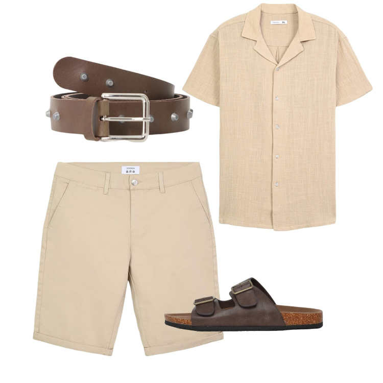 Outfit uomo - Luglio. Stile Casual per Tutti i giorni. Abbinamento con camicie a manica corta, bermuda, sandali, cinture.