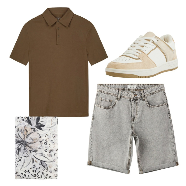 Outfit uomo - Total look. Stile Casual per Tutti i giorni. Abbinamento con bermuda, sneakers, sciarpe e foulard, polo.