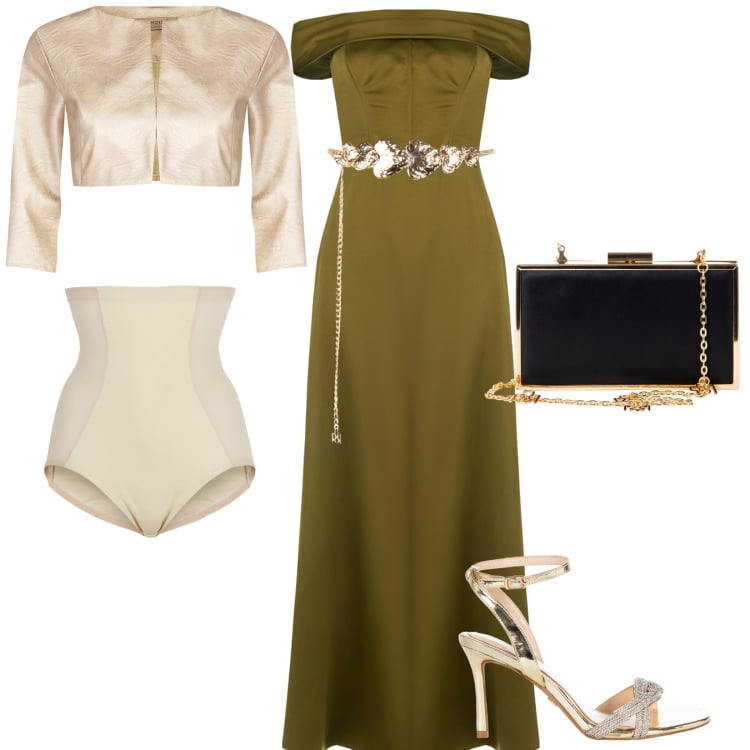 Outfit donna - Evento glam. Stile Chic per Serata fuori. Abbinamento con culotte, cinture, bolero, pochette, vestiti lunghi, sandali col tacco.