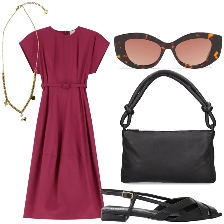 Outfit donna - Total look Bon Ton. Stile Bon Ton per Tutti i giorni. Abbinamento con sandali, vestiti, ciondoli, borse a spalla, occhiali da sole.