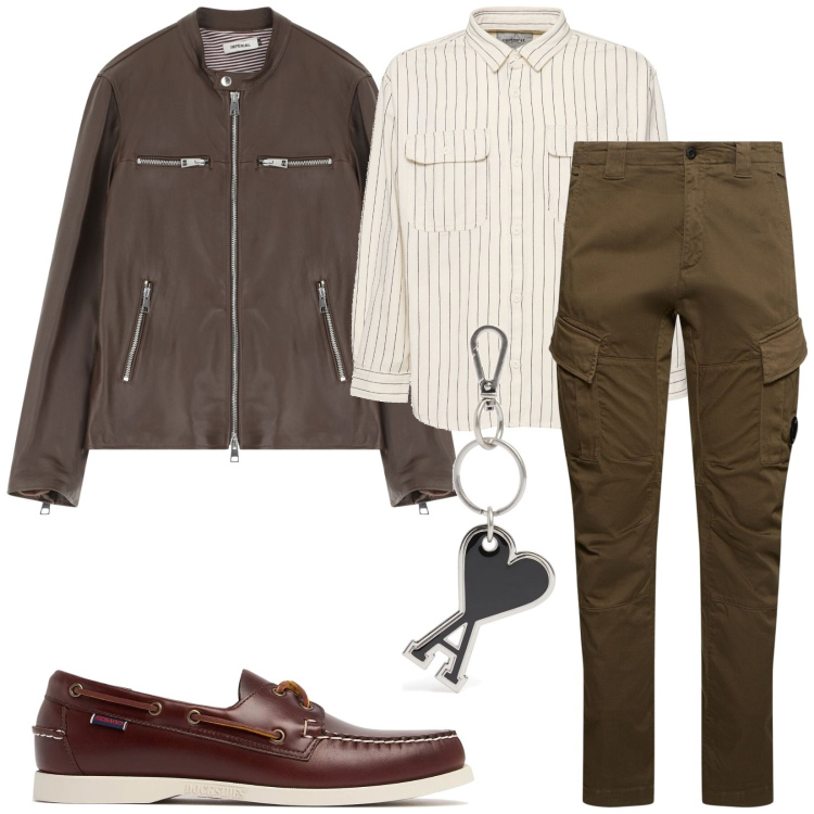 Outfit uomo - Total look #2210232. Stile Casual per Ufficio. Abbinamento con giacche, scarpe stringate, portachiavi, camicie, pantaloni cargo.