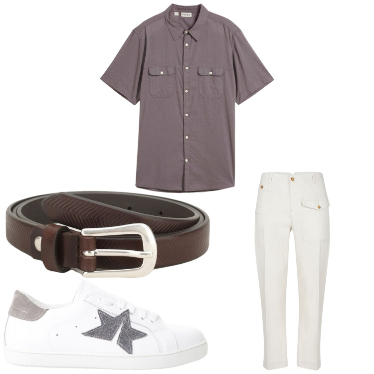 Outfit uomo - Star. Stile Business/Elegante per Serata speciale. Abbinamento con camicie a manica corta, cinture, sneakers, pantaloni.