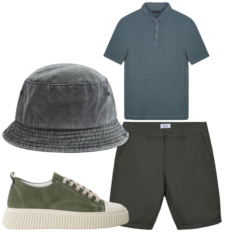 Outfit uomo - Semplicemente. Stile Casual per Tutti i giorni. Abbinamento con cappelli, bermuda, sneakers, polo.