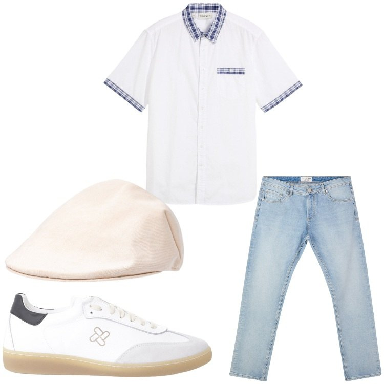 Outfit uomo - Con stile. Stile Casual per Tutti i giorni. Abbinamento con camicie a manica corta, jeans, sneakers, cappelli e berretti.