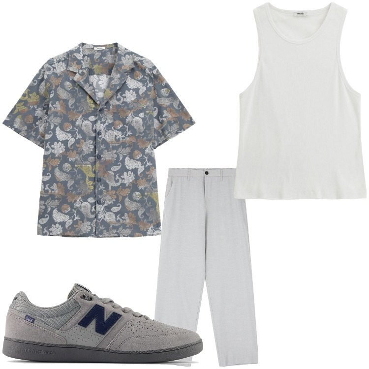 Outfit uomo - Fantasia grigia. Stile Casual per Tutti i giorni. Abbinamento con sneakers, canottiere, camicie a manica corta, pantaloni.