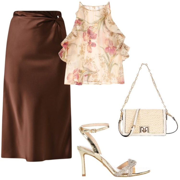 Outfit donna - Total look #2210337. Stile Chic per Serata fuori. Abbinamento con gonne longuette, borse a tracolla, sandali col tacco, canottiere.