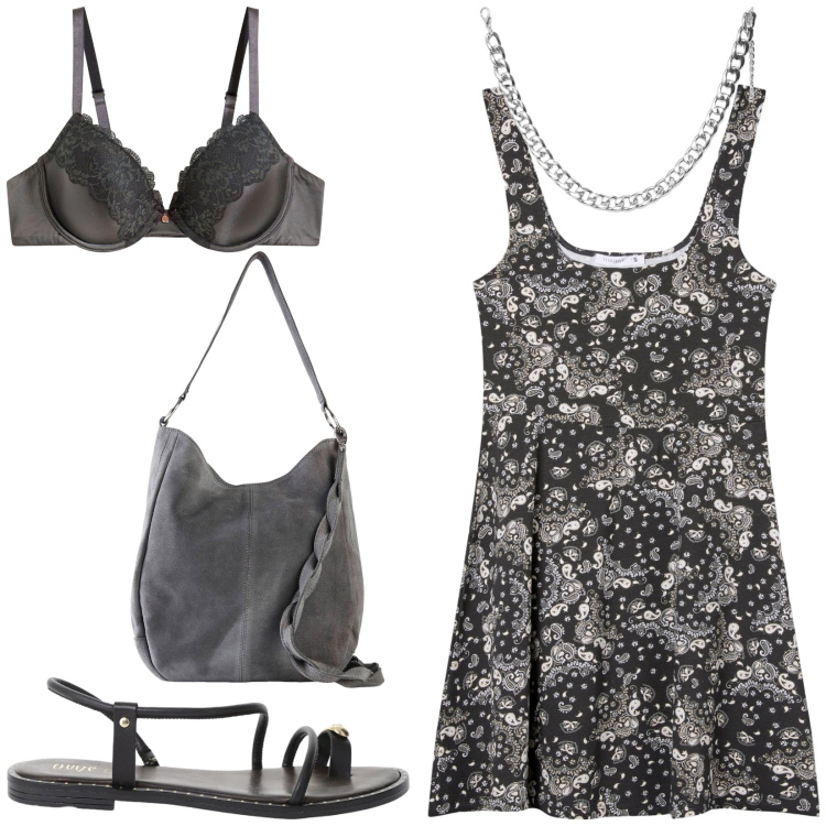 Outfit donna - Total look #2210352. Stile Casual per Tutti i giorni. Abbinamento con borse a mano, reggiseni, vestiti corti, collane, sandali.