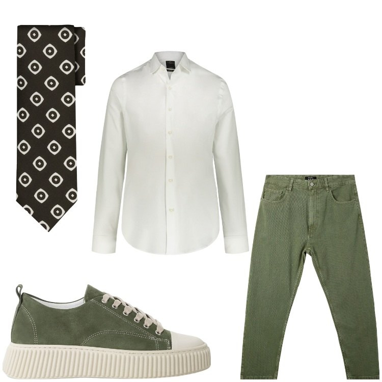 Outfit uomo - cravatta e sneakers. Stile Business/Elegante per Ufficio. Abbinamento con pantaloni, sneakers, camicie, cravatte.