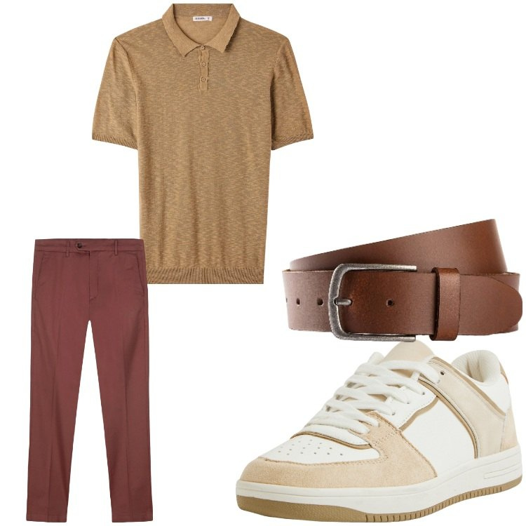 Outfit uomo - Esco cosi. Stile Business/Elegante per Serata speciale. Abbinamento con cinture, polo, sneakers, pantaloni chino.