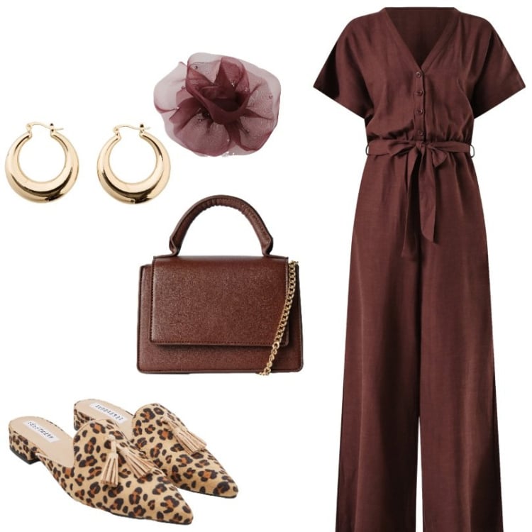 Outfit donna - Total look #2210428. Stile Casual per Tutti i giorni. Abbinamento con orecchini, borse a tracolla, sabot, tute, foulard.