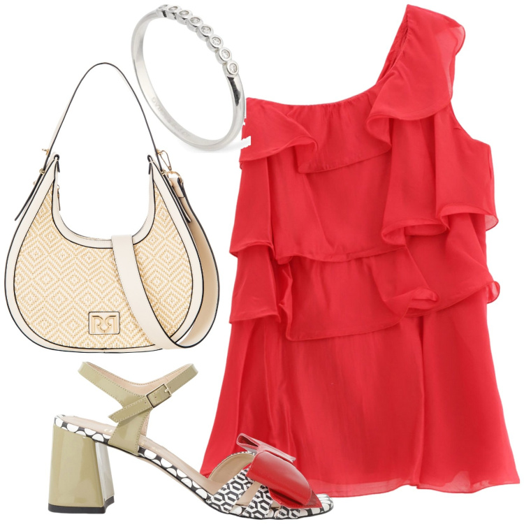 Outfit donna - Total look #2210456. Stile Casual chic per Serata fuori. Abbinamento con borse a mano, vestiti corti, sandali col tacco, anelli.