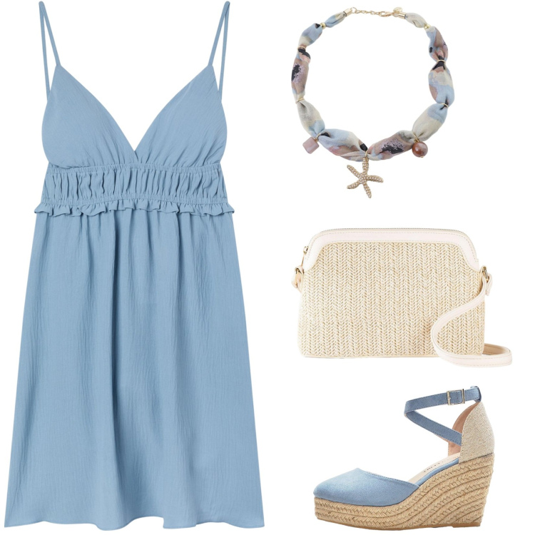 Outfit donna - Total look #2210458. Stile Casual per Mare. Abbinamento con borse a tracolla, sandali, vestiti corti, collane.