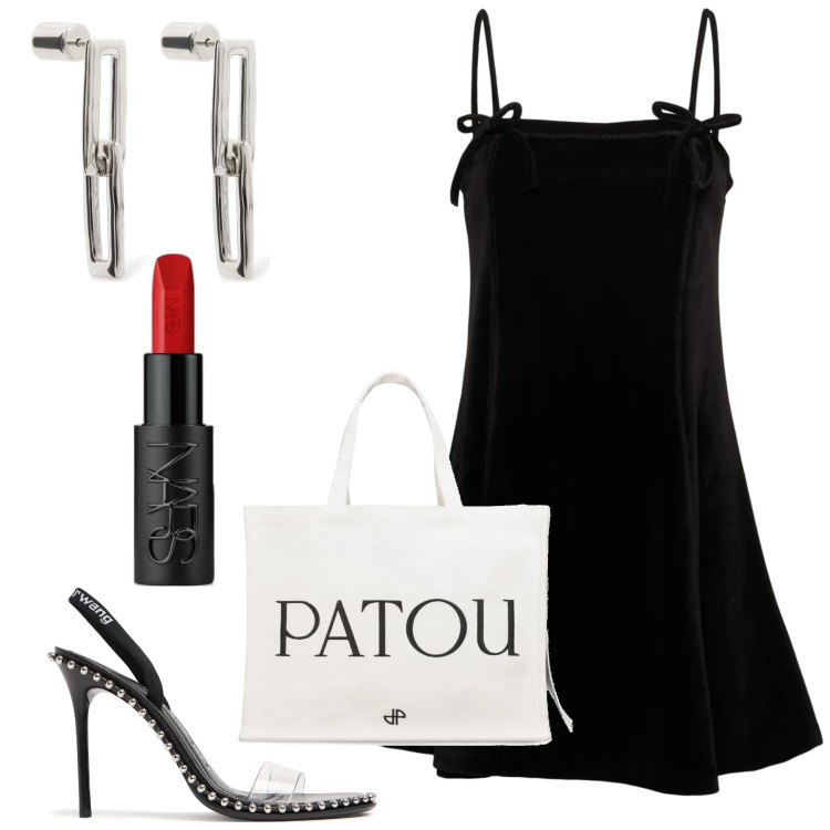 Outfit donna - Labbra in vista. Stile Sexy per Tutti i giorni. Abbinamento con rossetti, vestiti, shopping bag, sandali in pelle, orecchini.