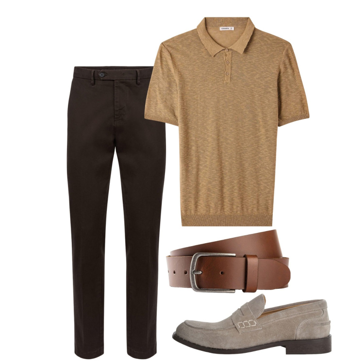 Outfit uomo - Luglio. Stile Casual per Tutti i giorni. Abbinamento con cinture, polo, scarpe stringate, pantaloni chino.