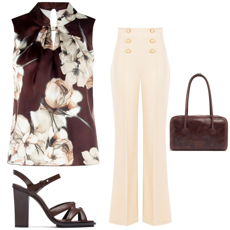 Outfit donna - Total look #2210510. Stile Boho per Tutti i giorni. Abbinamento con pantaloni, top, borse a spalla, sandali in pelle.
