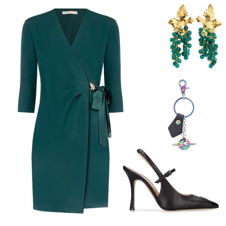 Outfit donna - Total look #2210511. Stile Chic per Cerimonia. Abbinamento con vestiti corti, portachiavi, décolleté, orecchini.