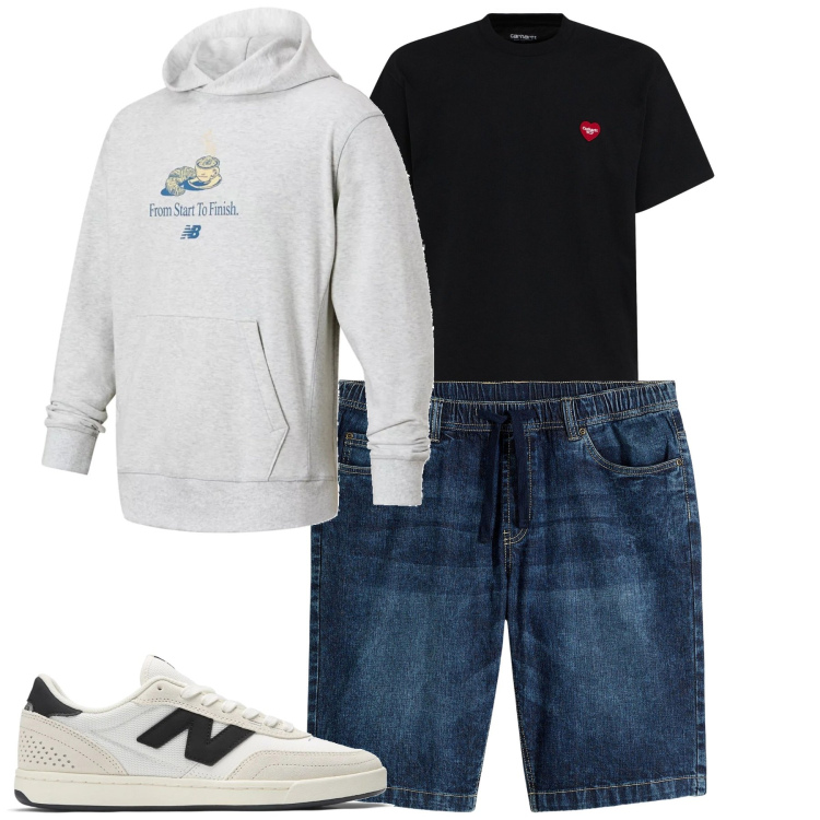 Outfit uomo - Total look #2210577. Stile Casual per Tutti i giorni. Abbinamento con bermuda, felpe con cappuccio, sneakers, t-shirt.