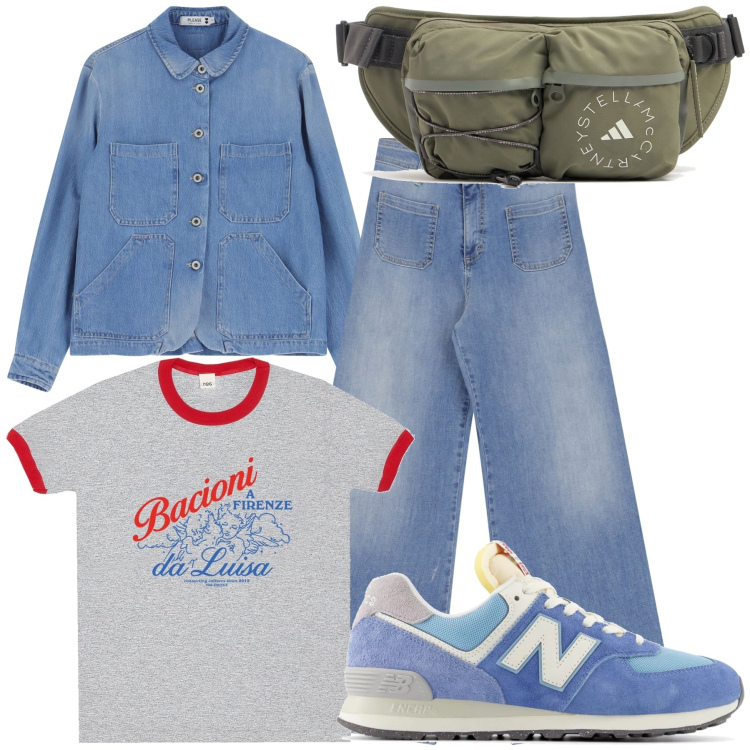 Outfit donna - Marsupio multi tasche per passeggio. Stile Casual per Tutti i giorni. Abbinamento con sneakers, jeans, blazer, marsupi, t-shirt.