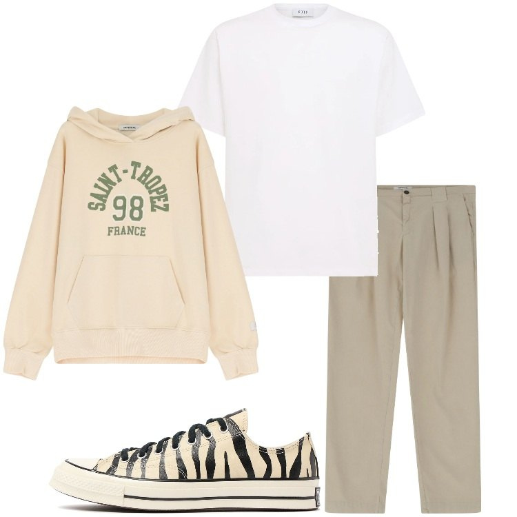 Outfit uomo - La t-shirt oversize monocromatica. Stile Casual per Serata speciale. Abbinamento con felpe con cappuccio, pantaloni, sneakers, t-shirt.
