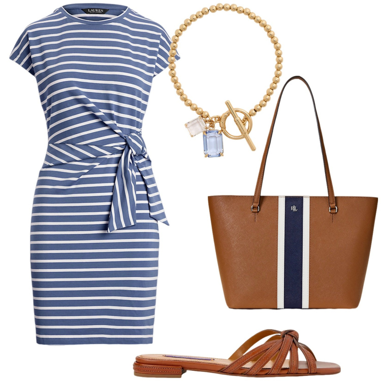 Outfit donna - Total look #2210703. Stile Preppy per Tutti i giorni. Abbinamento con borse tote, braccialetti, sandali in pelle, vestiti.