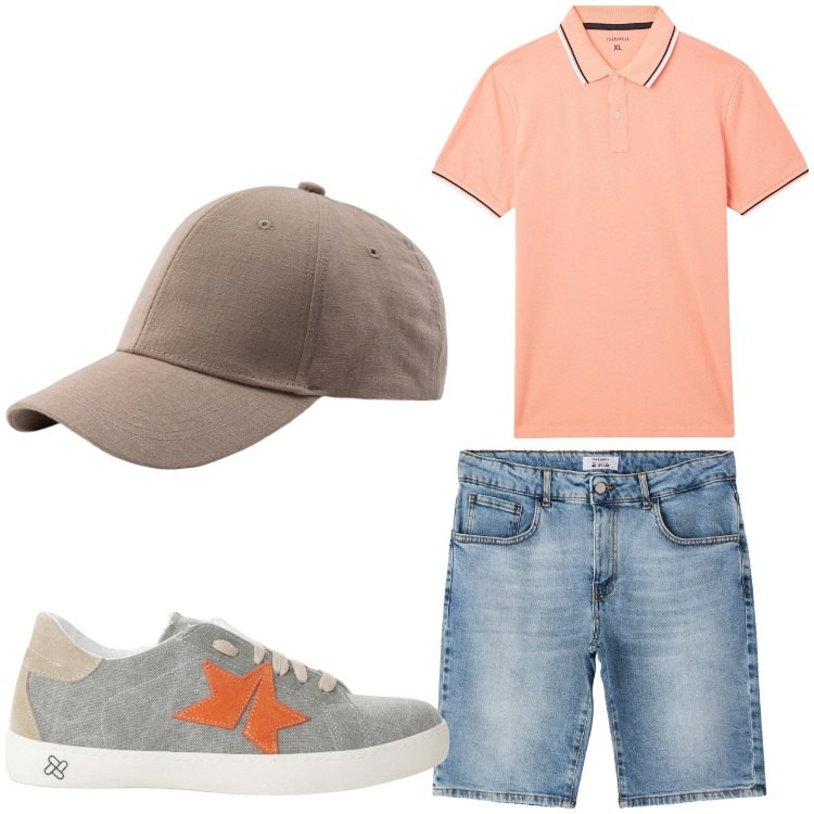 Outfit uomo - Jeans. Stile Casual per Tutti i giorni. Abbinamento con polo, bermuda, sneakers, cappelli con visiera.