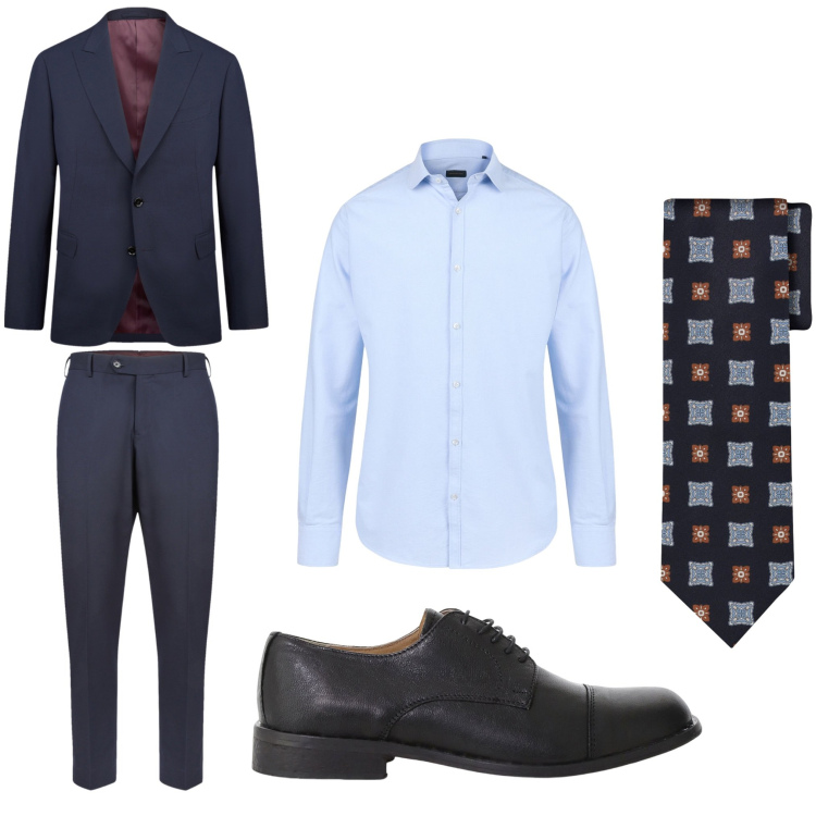 Outfit uomo - Giacca e cravatta. Stile Business/Elegante per Serata speciale. Abbinamento con scarpe stringate, abiti, cravatte, camicie.
