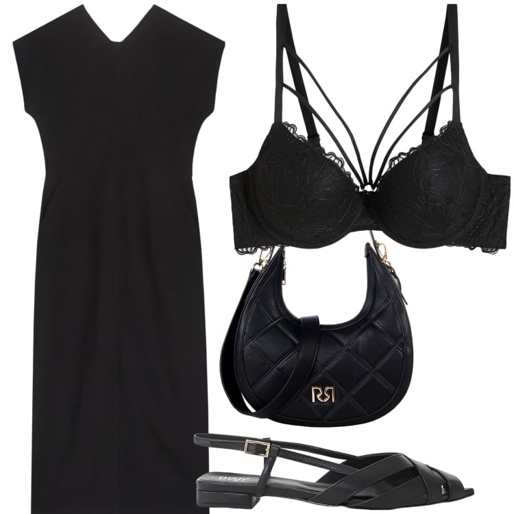 Outfit donna - Domenica in città. Stile Basic per Tutti i giorni. Abbinamento con slip, borse a tracolla, sandali, vestiti lunghi.