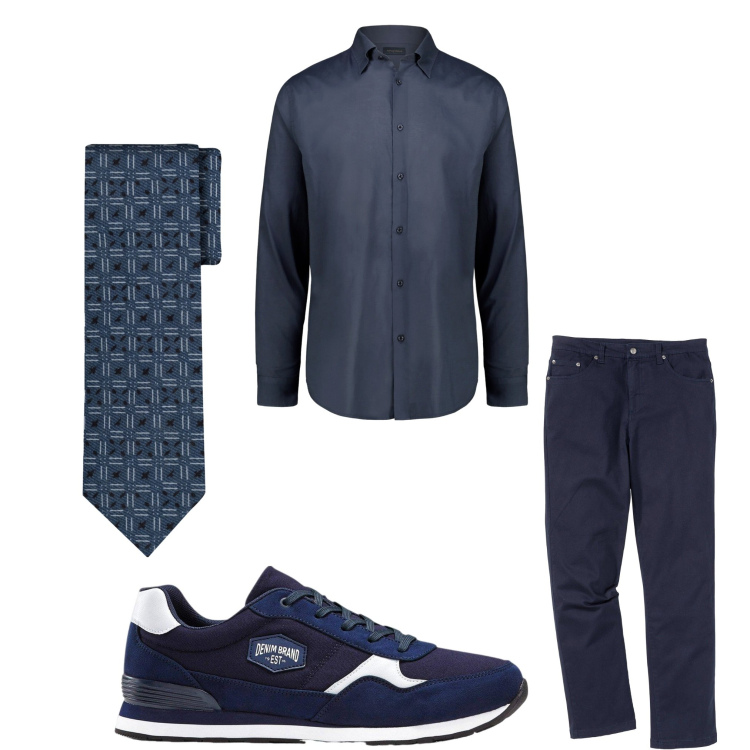 Outfit uomo - Blu su blu. Stile Business/Elegante per Serata speciale. Abbinamento con pantaloni, sneakers, cravatte, camicie.