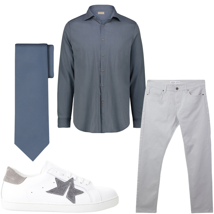 Outfit uomo - Grigio a stelle. Stile Casual per Serata speciale. Abbinamento con pantaloni skinny, sneakers, cravatte, camicie.