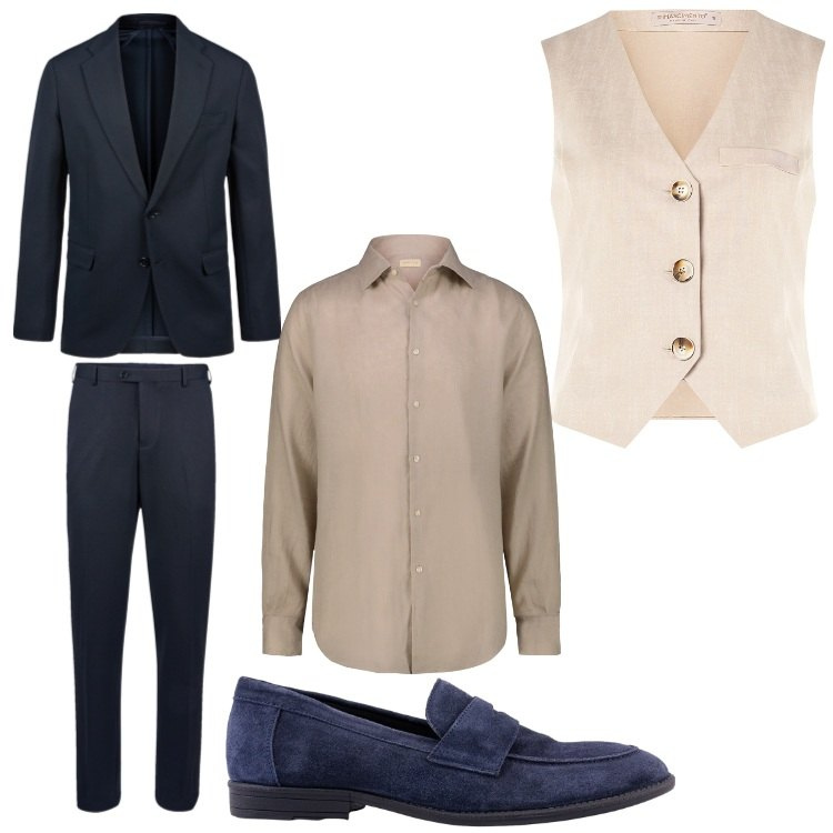Outfit uomo - Completo spezzato. Stile Business/Elegante per Serata speciale. Abbinamento con gilet, camicie, abiti, scarpe stringate.