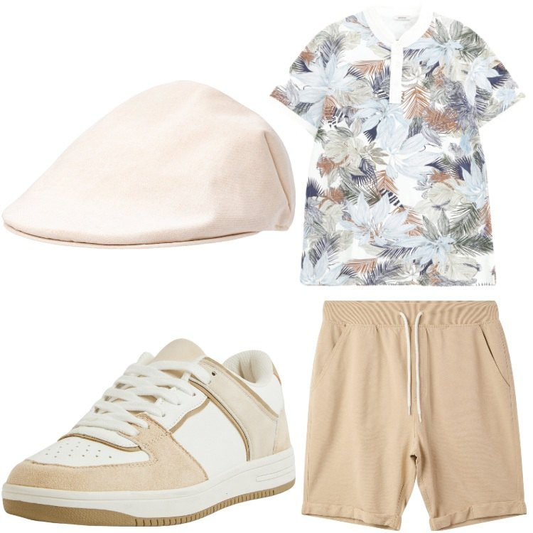 Outfit uomo - Passeggiata. Stile Casual per Tutti i giorni. Abbinamento con pantaloni corti, sneakers, polo, cappelli e berretti.