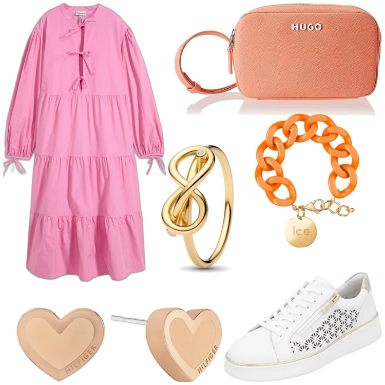 Outfit femme - Robe a nouer. Style Tendance pour Tous les jours. Assortir avec robes longues, bracelets, sneakers, sacs en bandoulière, boucles d'oreilles, bagues.
