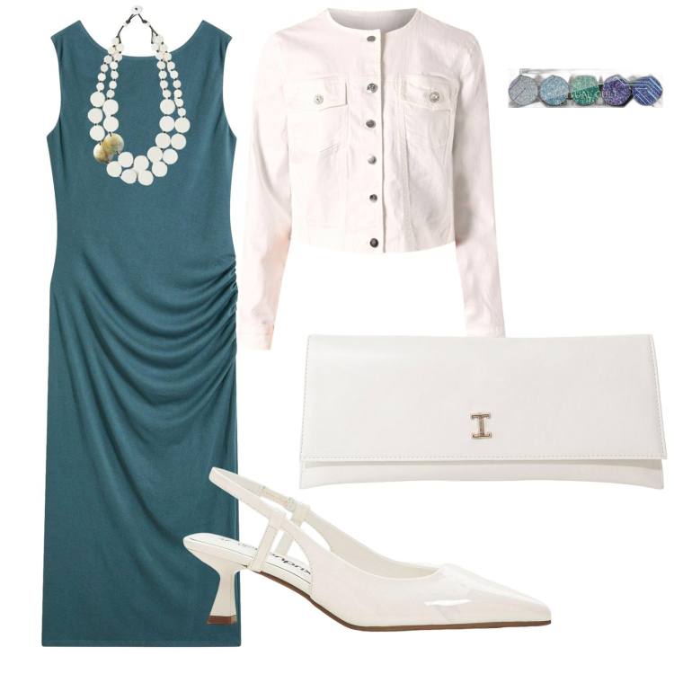 Outfit donna - Serata Top. Stile Casual per Serata fuori. Abbinamento con décolleté, vestiti asimmetrici, ombretti, blazer, pochette, ciondoli.