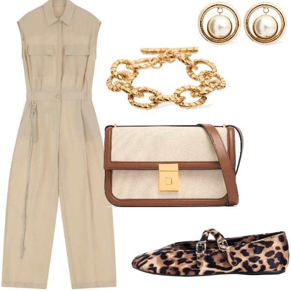 Outfit donna - Le serate di Luglio. Stile Casual chic per Serata fuori. Abbinamento con ballerine, tute, orecchini, braccialetti, borse a tracolla.