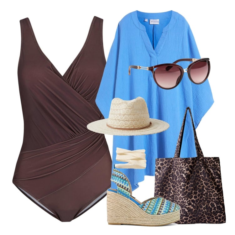 Outfit donna - Costume intero strutturato!. Stile Chic per Mare. Abbinamento con costumi interi, vestiti da spiaggia, occhiali da sole, cappelli, shopping bag, zeppe.