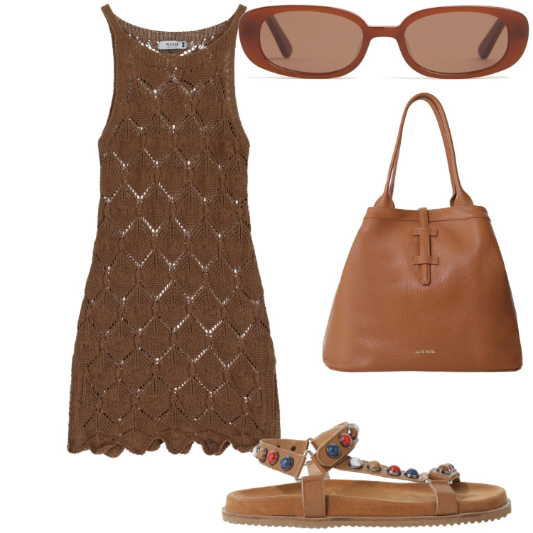 Outfit donna - Gelato al cioccolato… dolce e un po’…. Stile Trendy per Tutti i giorni. Abbinamento con vestiti corti, borse tote, sandali, occhiali da sole.