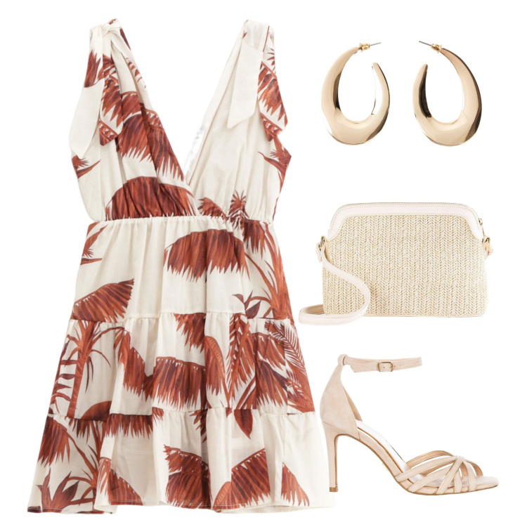 Outfit donna - Cena sotto le stelle!. Stile Minimal per Serata fuori. Abbinamento con orecchini, borse a tracolla, sandali col tacco, vestiti corti.