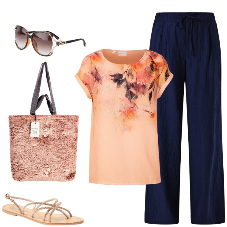 Outfit donna - Total look #2211021. Stile Basic per Tutti i giorni. Abbinamento con bluse, occhiali da sole, sandali, borse tote, pantaloni.