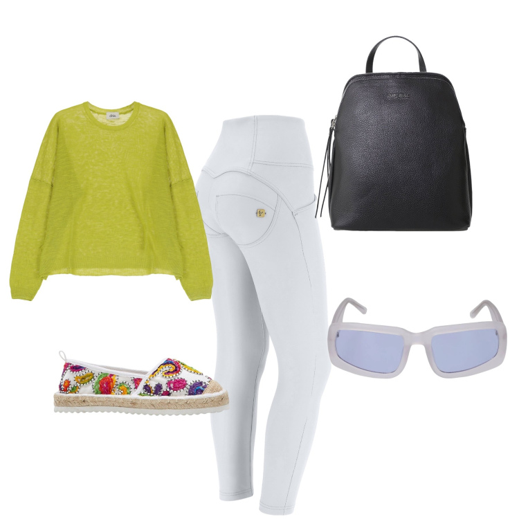 Outfit donna - Pensando all’autunno. Stile Casual per Tutti i giorni. Abbinamento con espadrillas, zaini, pantaloni skinny, pullovers, occhiali da sole.