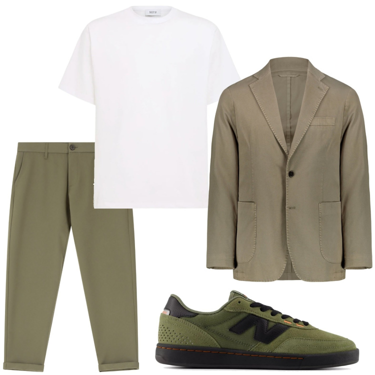 Outfit uomo - Serata estiva elegante: blazer destruttu. Stile Casual per Serata speciale. Abbinamento con sneakers, pantaloni chino, giacche, t-shirt.