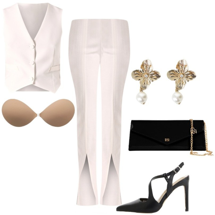 Outfit donna - Panna bianco. Stile Urban per Serata fuori. Abbinamento con reggiseni, pantaloni, pochette, gilet, décolleté, orecchini.
