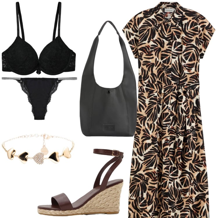 Outfit donna - Total look #2211060. Stile Casual chic per Tutti i giorni. Abbinamento con sandali, vestiti midi/longuette, culotte, reggiseni push-up, borse a spalla, braccialetti.