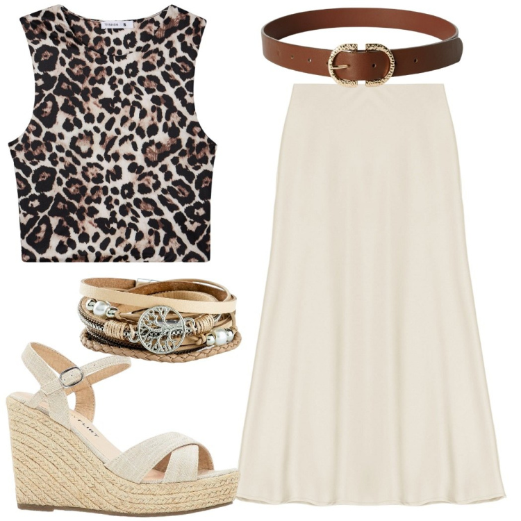 Outfit donna - Eleganza over 50. Stile Casual chic per Tutti i giorni. Abbinamento con braccialetti, sandali, top, cinture, gonne longuette.