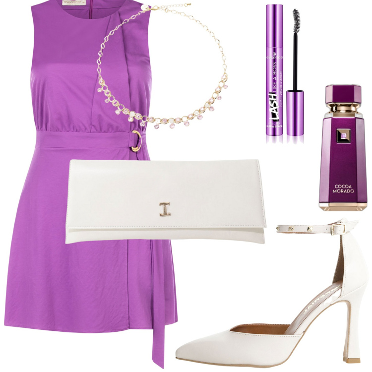 Outfit donna - Fucsia. Stile Chic per Cerimonia. Abbinamento con mascara, profumi, vestiti, décolleté, pochette, collane.